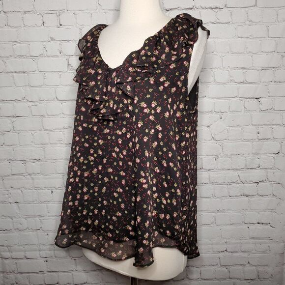REBECCA MINKOFF 𝅺Black White Floral Sleeveless blouse S - Picture 3 of 6